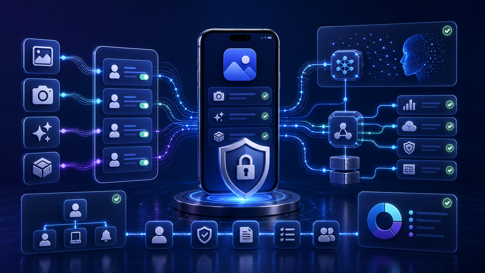 App Store 隐私披露、相机相册和 AI SDK 对齐示意图
